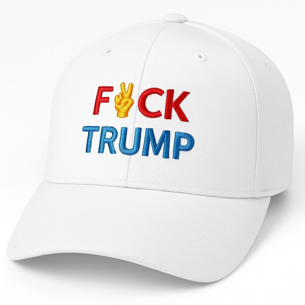 F Trump Hat Embroidered White Cap Adjustable Velcro Back Political Statement Pea